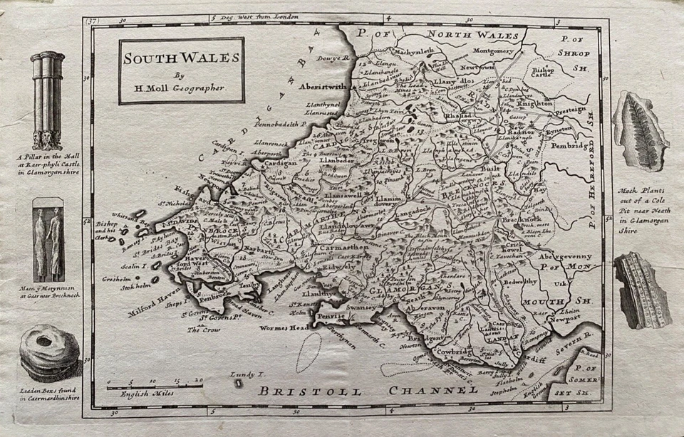1724 Antique Map; South Wales by Herman Moll - Image 1 of 4