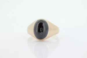 10k Granatring. 10k Gelbgold Schwarz ROT Rhodolith Granat Cabochon Einfassung Set - Bild 1 von 9