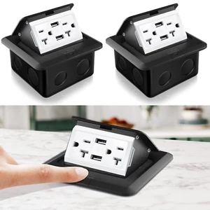 2 Pack Pop up Floor Outlet Kit Waterproof Electrical Outlet Cover Box with 4.8A - Picture 1 of 5