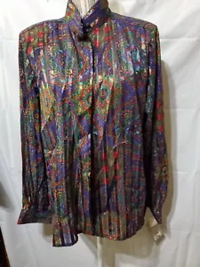 Camicetta vintage Yves St Clair taglia 16 filo oro metallizzato trasparente paisley con bottoni nuova con etichette - Foto 1 di 5