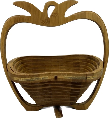 Fruit Basket Apple Shaped Folding Collapsible Wooden Bowl Decor - 12 inch Cover