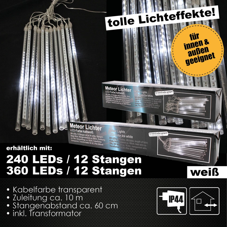LED Meteorschauer Lichterregen Innen & Außen Lichterkette weiss 240/360LED´s - Bild 1 von 3