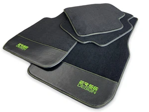 Floor Mats BMW 3 Series F30 F31 Model Carbon Fiber Leather ER56 Design Green - Picture 1 of 12