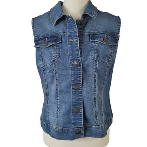 Artisan Ny Denim Jean Vest Sz Large Med Wash Chest Pockets Casual Everyday EUC - Picture 1 of 8