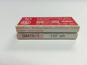 SIBA 70 001 34 100mA F100mAL250V Quick Blow Glass Fuse 5x20mm 250V Pk10 JPSF125 - Picture 1 of 3
