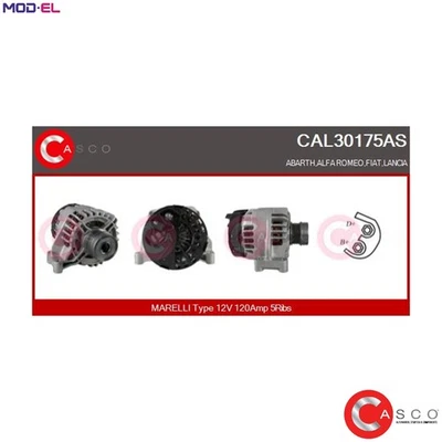 ALTERNATOR CAL30175AS FOR ALFA ROMEO FIAT LANCIA ABARTH 1.4L 4cyl MITO 1.4L 4cyl - Image 1 of 4