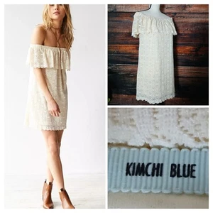 Kimchi Blue Mini Dress Small Lace Ruffle Off The Shoulder Shift Cream Made In US - Picture 1 of 12