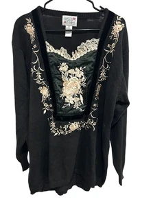 Vintage Lacy After Noon Embroidered Pullover Sweater Black Sz XL Cottagecore - Picture 1 of 9