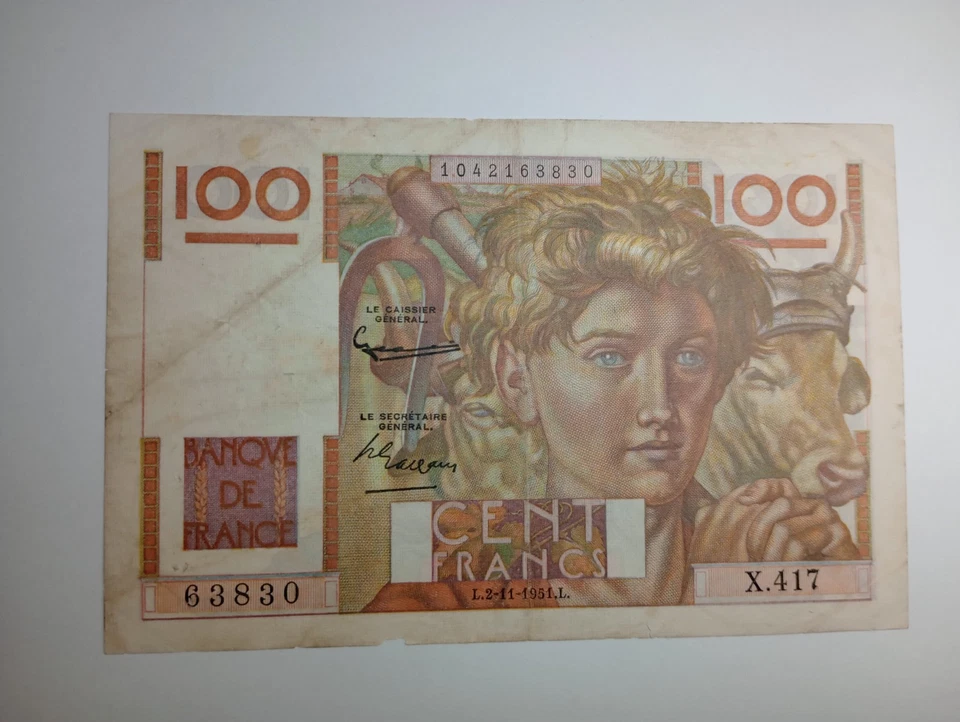 France 100 Francs 1951 Good Condition Circulated World Paper Banknote Pick #128 - Image 1 of 2