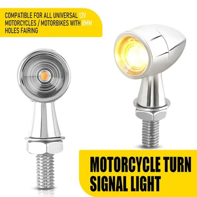 Mini Motorcycle LED Bullet Turn Signals Blinker Light Indicator Amber Chrome NEW - Image 1 of 4