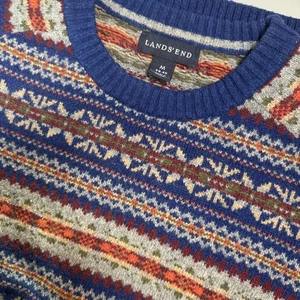 Lands End Pullover Herren mittelblau Fair Isle Rundhals Wollmischung Winterpullover - Bild 1 von 7