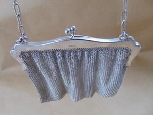 EXCELLENT LARGE ANTIQUE STERLING SILVER MESH EVENING BAG LONDON IMPORTED 1922 - Picture 1 of 13