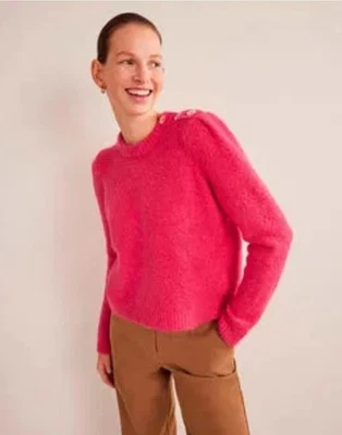 Suéter Jersey Boden XL Mujer Botón Hombro Suéter Mezcla Lana Rosa Suave Foto 1 de 4