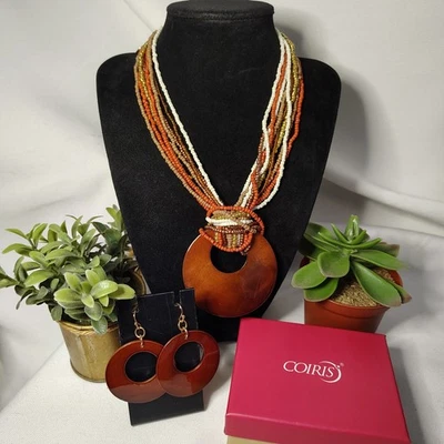 🐚Coiris Beaded And Shell  Necklace And Earring Set 🟤 Browns - Image 1 of 4