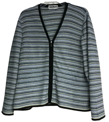 San Remo вязаный кардиган свитер женщин XL полный молнии синяя полоса длинным рукавом - Изображение 1 из 4