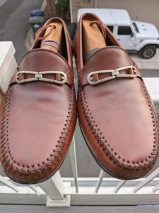 Johnston & Murphy Made Italy US 8M Brown Leather Slip On Loafer Blake Stitch. - Picture 1 of 24