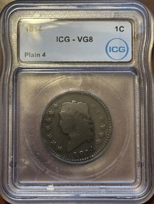 1814 Classic Head Large Cent Plain 4 - ICG VG08 - Image 1 of 2