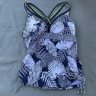 Top Tankini Jag Hojas de Palma Azul Blanco Entrecruzado Espalda Talla Mediana Foto 1 de 4