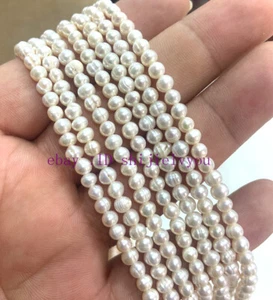 4mm Natural white Freshwater Cultured Pearl Round bead Loose Beads Jewelry 15“ - Picture 1 of 6