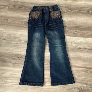 Blue Girls Jeans Measures 19” Waist Boot Cut Flare Beaded Boho Western - Picture 1 of 10