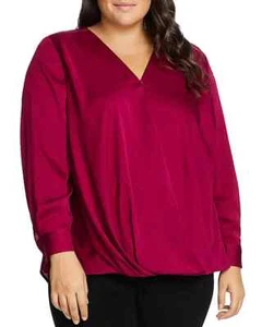 Vince Camuto L11006 Damen rosa gehämmert Satin V-Ausschnitt Wickel Top Übergröße 1X - Bild 1 von 4