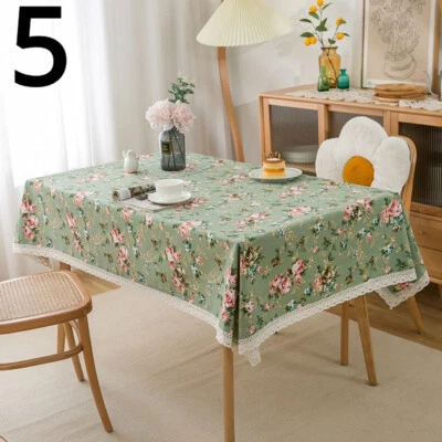 Pastoral Style Table Cover Floral Lace Edge Living Room Home Tablecloth Decor - Image 1 of 4