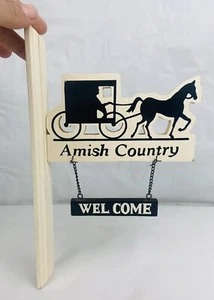 VTG Amish Hand Made Wood Hanging Welcome Plaque Sign “Amish Country” Horse Buggy - Picture 1 of 5