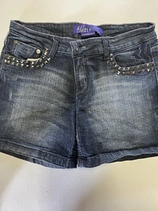 Miley Cyrus Max Azria Jean Shorts Dark Wash Denim Punk Pocket Studs Size 11 - Picture 1 of 9
