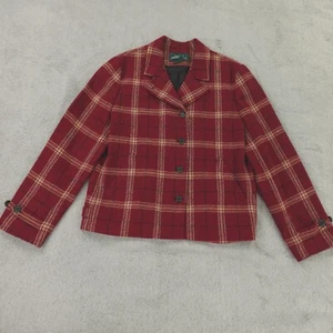 Ralph Lauren Jacket Womens 12 Red Plaid Wool Vintage USA Made - Picture 1 of 20