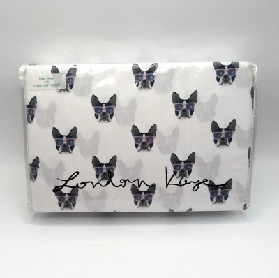 LONDON KAYE FRENCH BULLDOG WITH SUNGLASSES MICROFIBER QUEEN SHEET SET NEW - Image 1 of 4