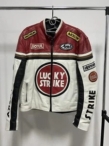 Lucky Strike Leather Jacket Big Logo Moto Racing Vintage - Picture 1 of 9