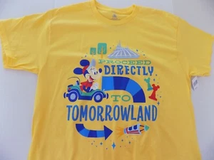 Disney Mickey Mouse Tomorrowland T Shirt Adult Large Cotton Yellow HTF NOS w tag - Picture 1 of 2