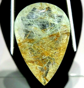 Seltene 43,2ct Gold & weißer Rutilquarz natürliche Erde abgebaut unbeheizte Birne - Bild 1 von 9