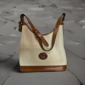Vintage Dooney & Bourke R151 Hobo Schultertasche Handtasche Leder creme mit hellbraun - Bild 1 von 5