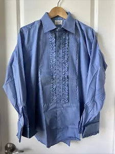 Lion of Troy Shirt Mens 17-33 Blue Vintage Ruffle Formal Tuxedo Disco Button Up - Picture 1 of 8