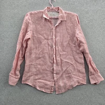 Camisa con botones Tasso Elba para hombre M rosa lino manga larga Foto 1 de 4