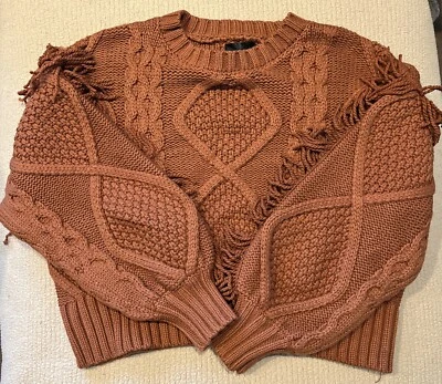 Suéter Line & Dot XS Naranja Grueso Recortado Tejido Flecos Anthropologie Mujer Foto 1 de 4