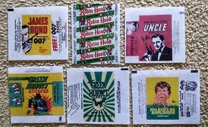 REPRODUCTION 1960'S TV  CARD WAX WRAPPERS LOT BOND GREEN HORNET ROBIN HOOD UNCLE - Picture 1 of 4