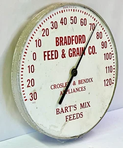 Vintage 12" Round Bradford Feed & Grain Bart's Mix Ohio Advertising Thermometer - Picture 1 of 7