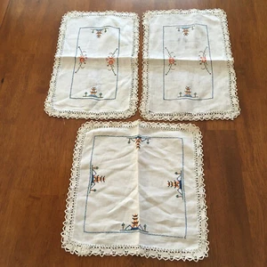 3 pc Cross Stitch Vintage Chair Set Doilies Embroidered Linen Fabric Multi Color - Picture 1 of 5
