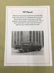 1959 Plymouth dealer cost/window retail prices w/codes for cars & options--'59 - Picture 1 of 1