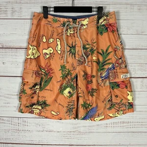 J Crew Board Shorts Mens 32 Swim Cargo Pockets Orange Islands 9" Inseam Graphic - Picture 1 of 8