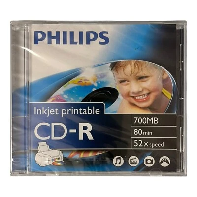 Philips Inkjet Printable CD- R 700 MB 52x Speed CD-R Rohling 1 Stück Neu & OVP - Bild 1 von 2