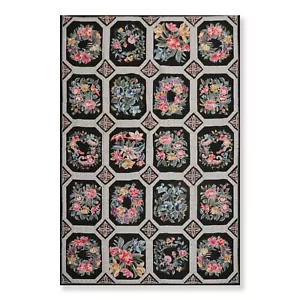 6' x 9' Handgewebt Französisch Aubusson Nadelspitze Wolle Vorleger Traditionell Schwarz - Bild 1 von 9