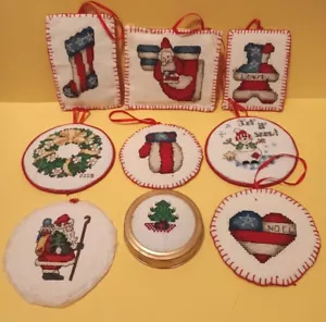 Vintage Heirloom Handmade Cross Stitched USAChristmas Pillow Ornaments Lot Of 9  - Picture 1 of 9