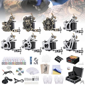 Complete Tattoo Kit 8 Machine Gun 40 Color Ink Power Supply Grip Tip Needle Box - Picture 1 of 12