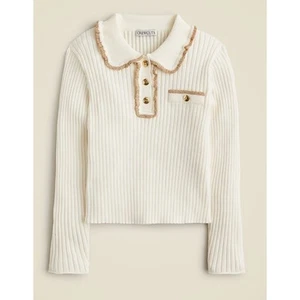 J Crew crewcuts Girls Ruffle Polo Sweater L 10 11 NWT White Cream Gold - Picture 1 of 3