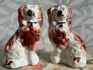 c1820 Antique Staffordshire Pottery SMALL Pair Wally Dogs Fireside Mantle VGC - Picture 1 of 24
