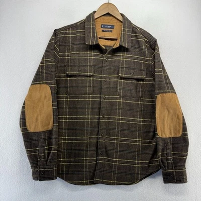 Lucky Brand Shirt Men's Large Brown utility Work Shacket Flannel Patches Wool - Image 1 of 4