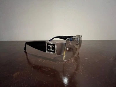 Chanel 4095-Vintage Black and Silver CC Logo Shield Sunglasses w/Case - Image 1 of 4